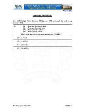 GATE 2021 Physics (PH) Question Paper