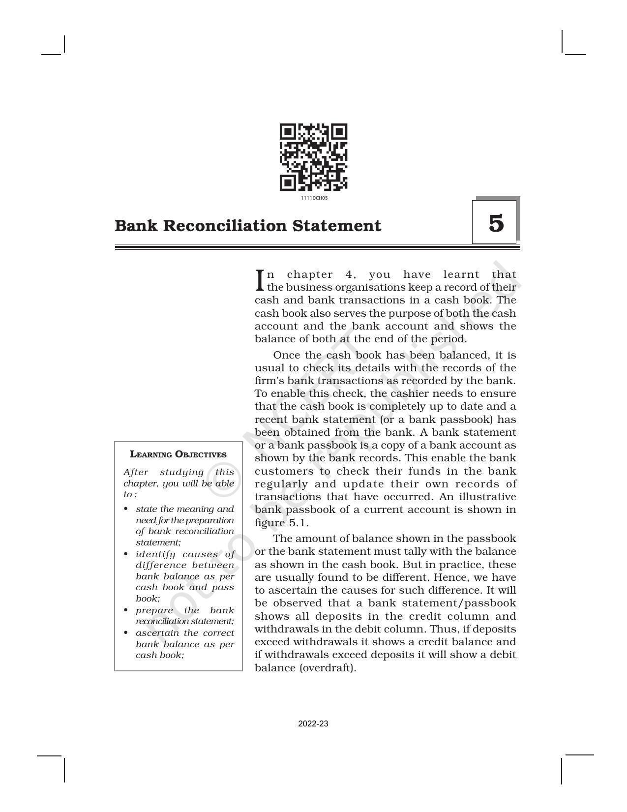 NCERT Book for Class 11 Accountancy (Part-I) Chapter 5 Bank Reconciliation Statement - Page 1