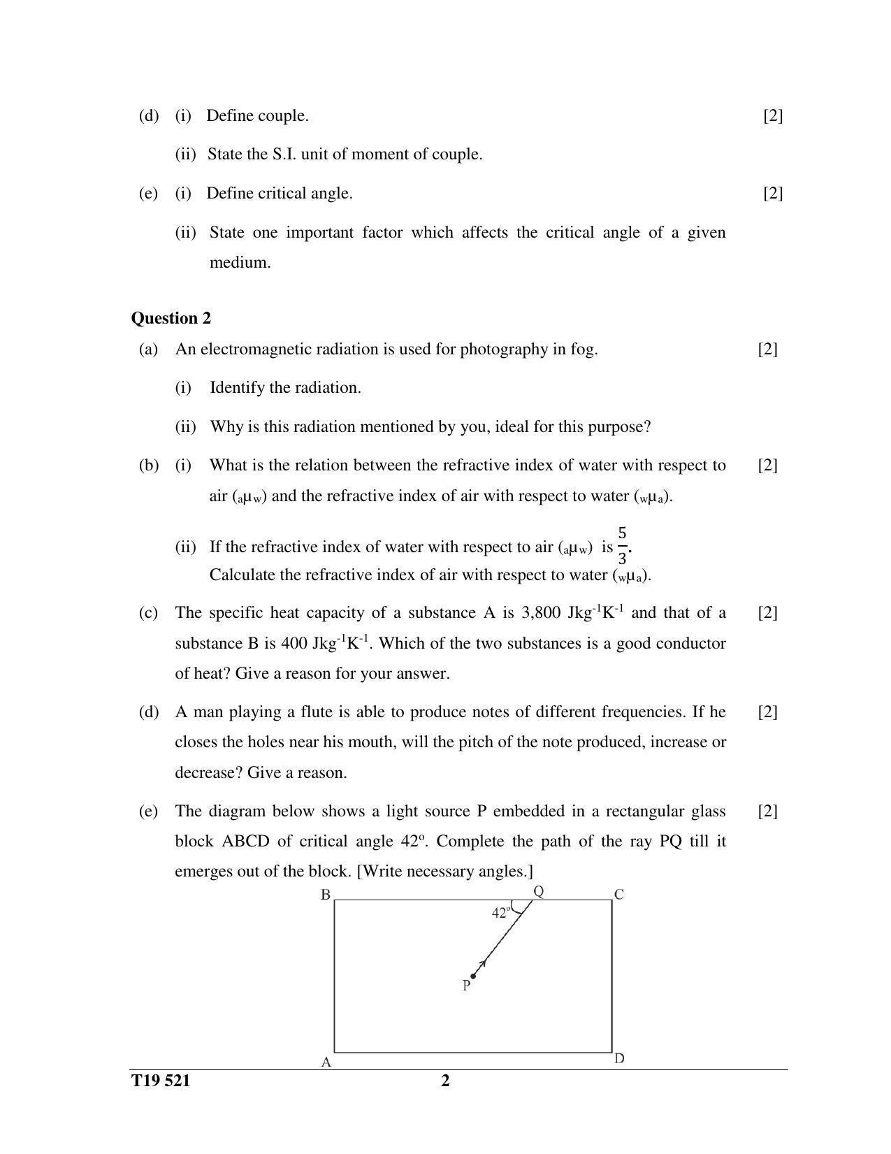ICSE Class 10 Science Paper 1 (Physics) 2019 Question Paper - Page 2
