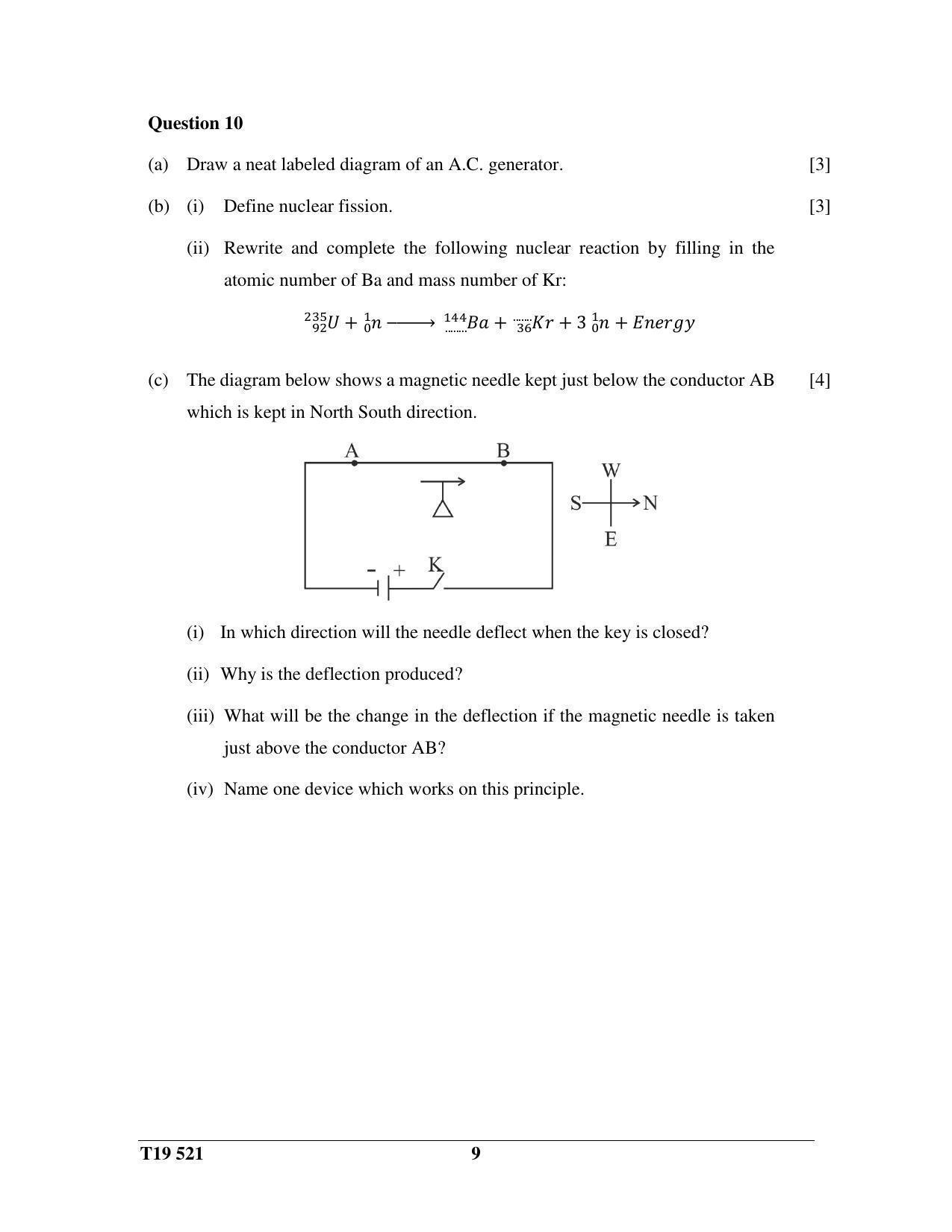ICSE Class 10 Science Paper 1 (Physics) 2019 Question Paper - Page 9