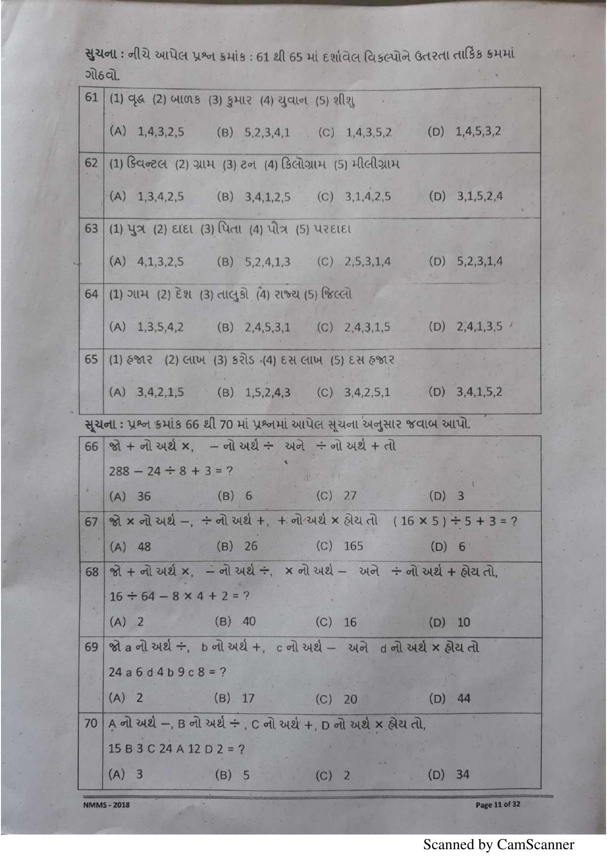 Gujarat NMMS 2018 Question Paper - Page 8