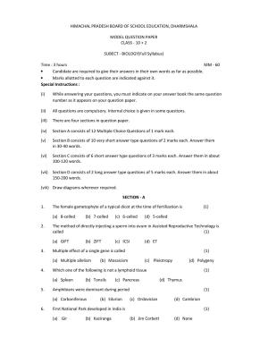 HPBOSE Class 12th Biology Sample Question Papers 2024