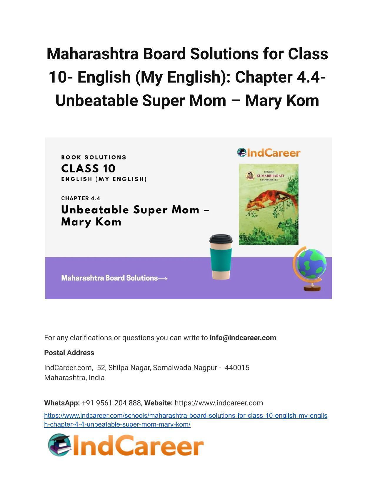 Maharashtra Board Solutions for Class 10- English (My English): Chapter 4.4- Unbeatable Super Mom – Mary Kom - Page 1