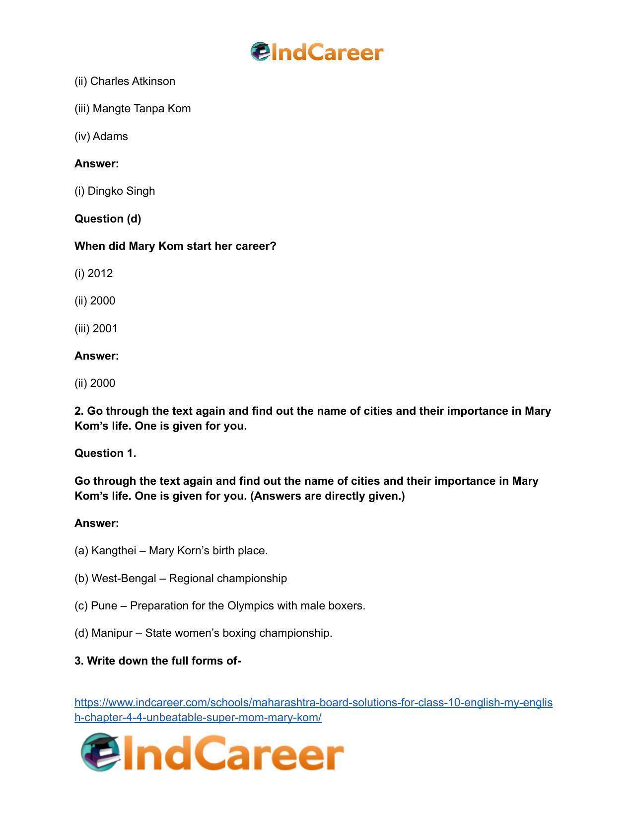 Maharashtra Board Solutions for Class 10- English (My English): Chapter 4.4- Unbeatable Super Mom – Mary Kom - Page 6