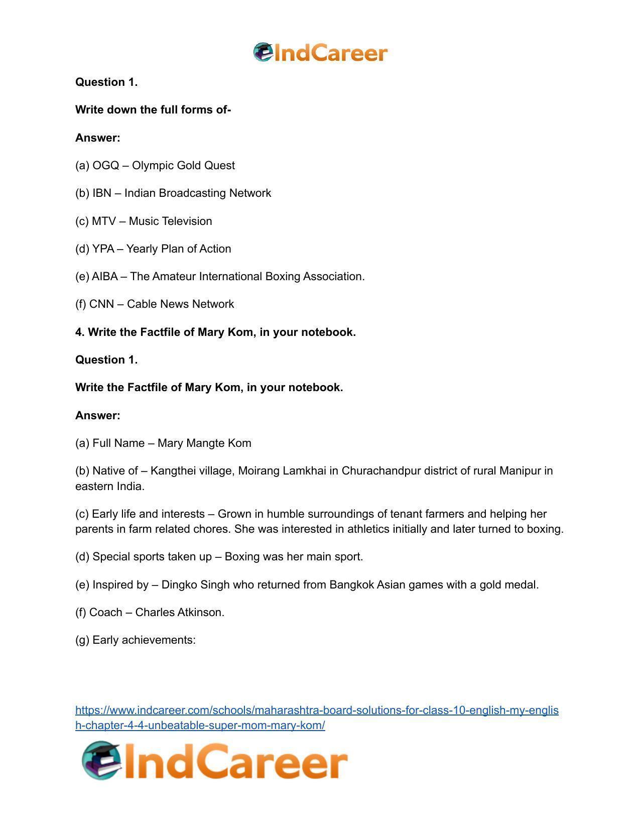 Maharashtra Board Solutions for Class 10- English (My English): Chapter 4.4- Unbeatable Super Mom – Mary Kom - Page 7