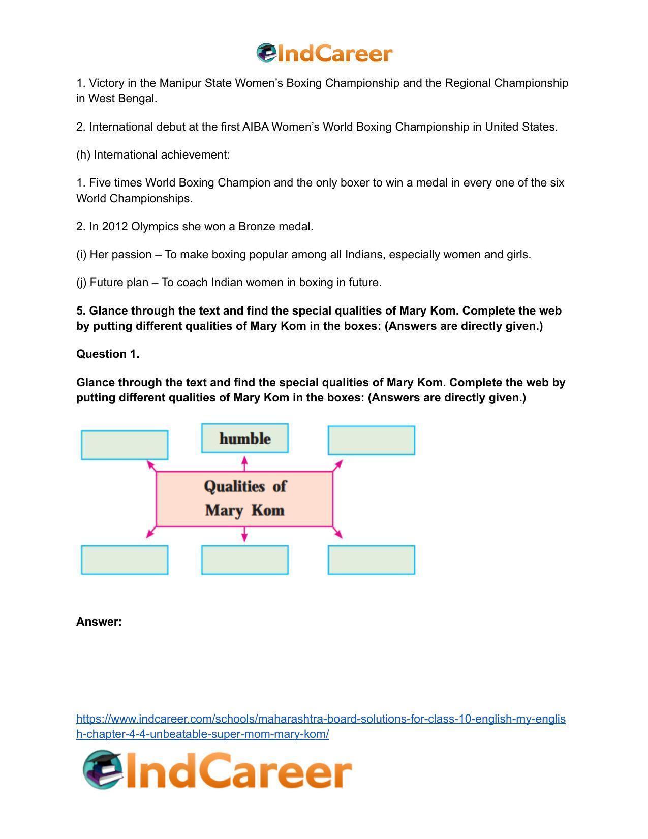 Maharashtra Board Solutions for Class 10- English (My English): Chapter 4.4- Unbeatable Super Mom – Mary Kom - Page 8