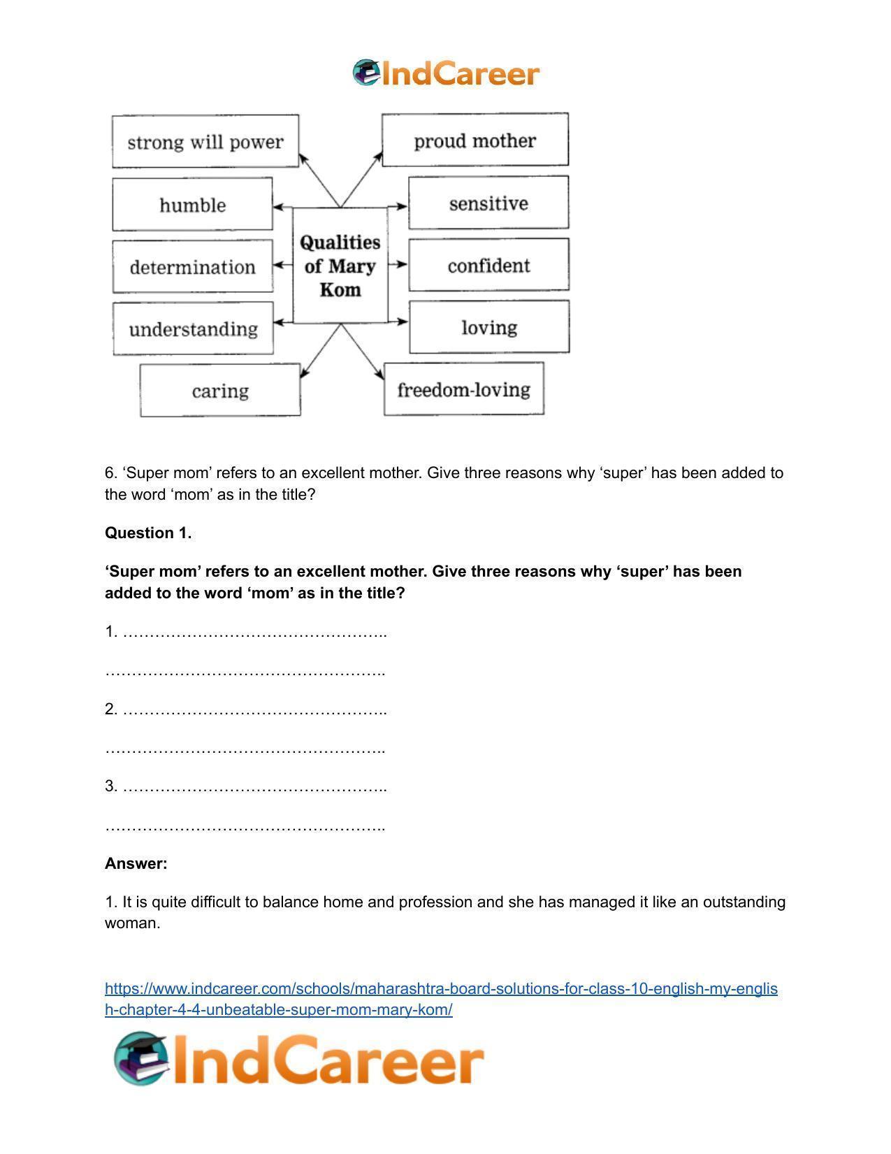 Maharashtra Board Solutions for Class 10- English (My English): Chapter 4.4- Unbeatable Super Mom – Mary Kom - Page 9