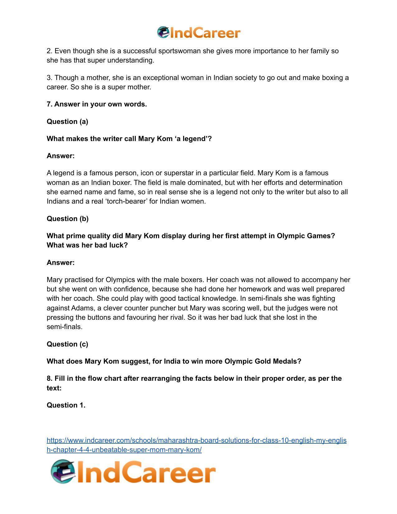 Maharashtra Board Solutions for Class 10- English (My English): Chapter 4.4- Unbeatable Super Mom – Mary Kom - Page 10