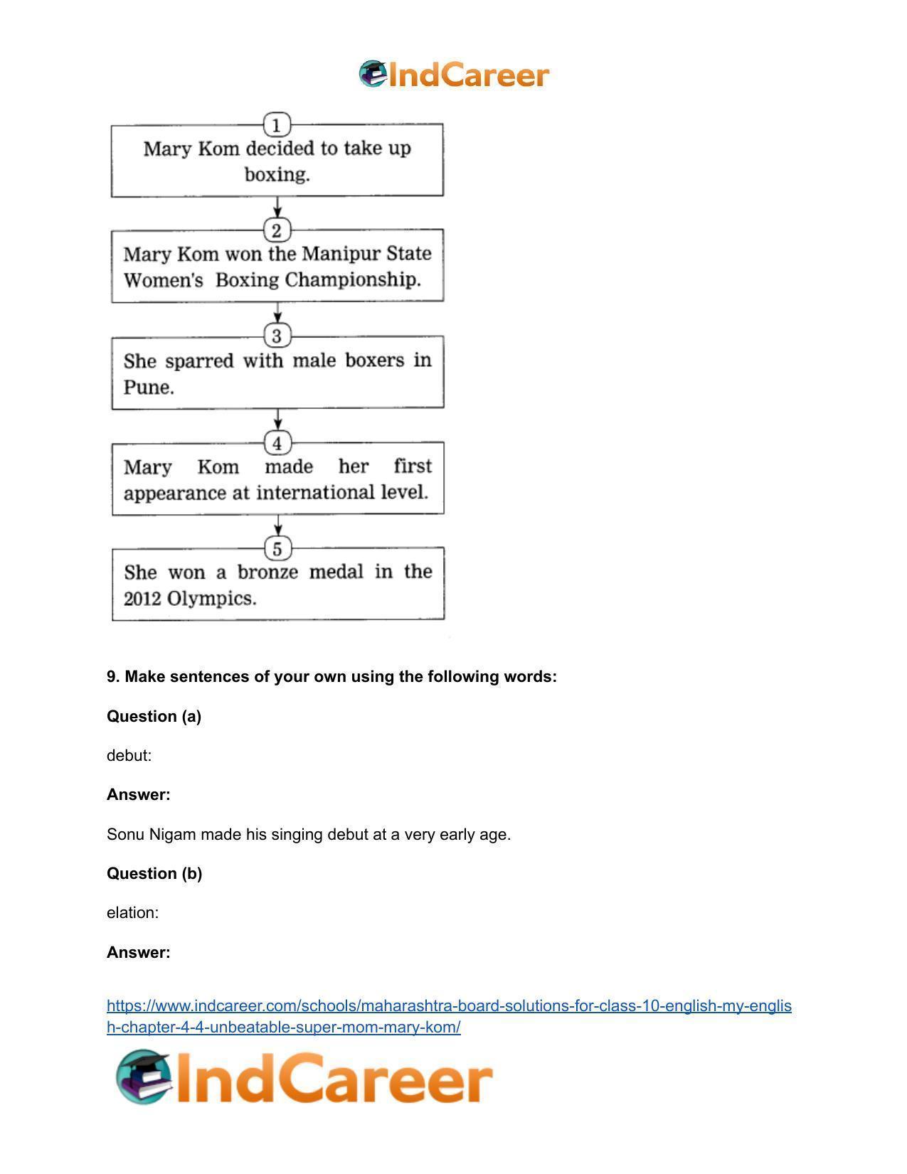 Maharashtra Board Solutions for Class 10- English (My English): Chapter 4.4- Unbeatable Super Mom – Mary Kom - Page 12