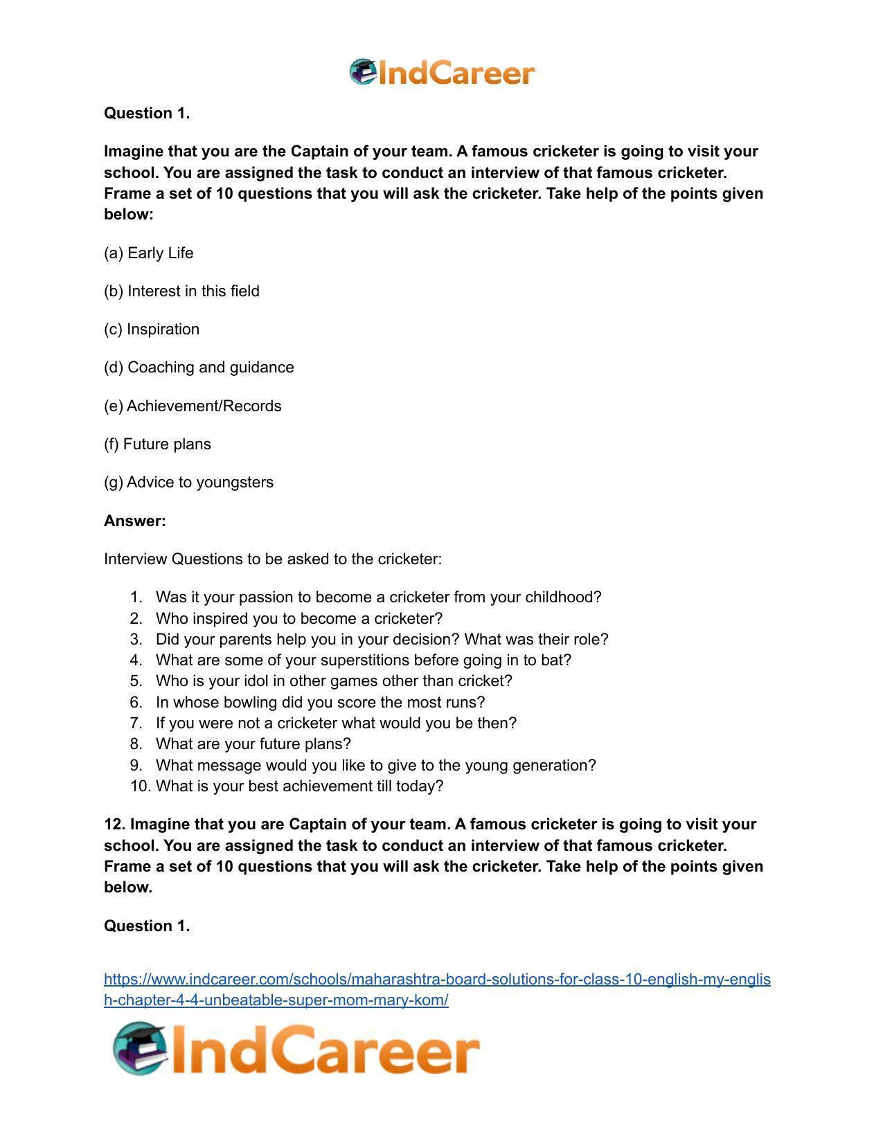 Maharashtra Board Solutions for Class 10- English (My English): Chapter 4.4- Unbeatable Super Mom – Mary Kom - Page 14
