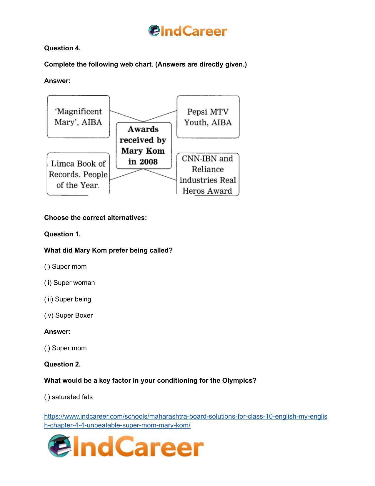 Maharashtra Board Solutions for Class 10- English (My English): Chapter 4.4- Unbeatable Super Mom – Mary Kom - Page 18