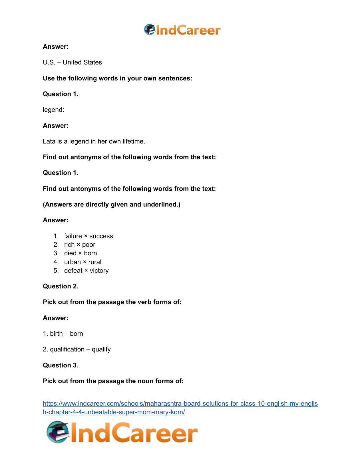 Maharashtra Board Solutions for Class 10- English (My English): Chapter 4.4- Unbeatable Super Mom – Mary Kom - Page 23