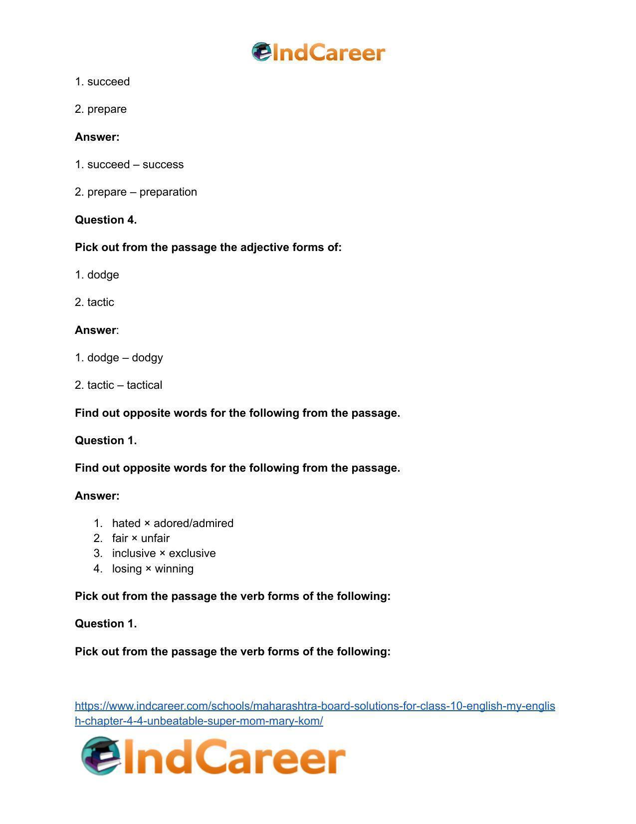 Maharashtra Board Solutions for Class 10- English (My English): Chapter 4.4- Unbeatable Super Mom – Mary Kom - Page 24