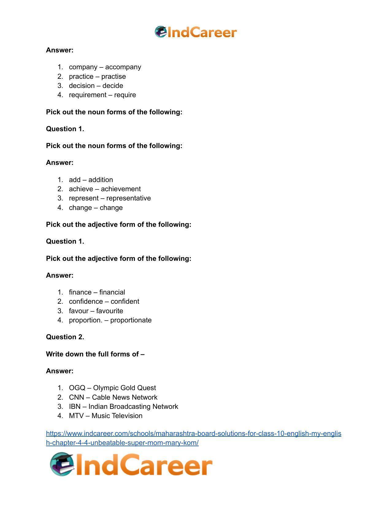 Maharashtra Board Solutions for Class 10- English (My English): Chapter 4.4- Unbeatable Super Mom – Mary Kom - Page 25