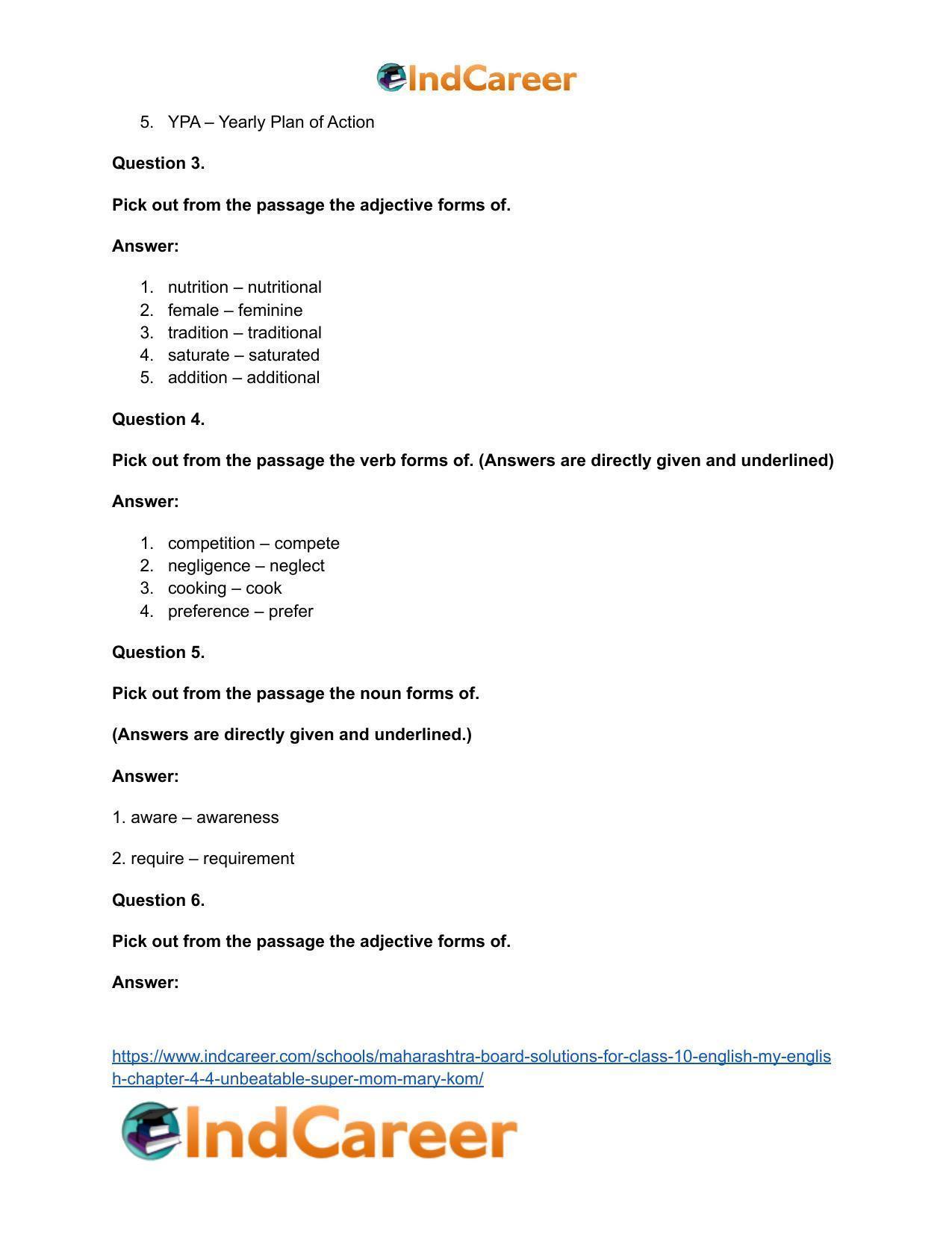 Maharashtra Board Solutions for Class 10- English (My English): Chapter 4.4- Unbeatable Super Mom – Mary Kom - Page 26