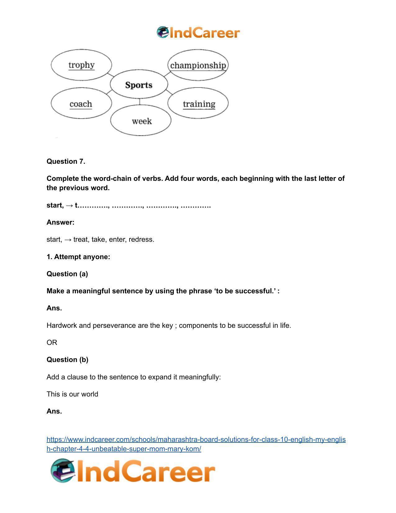 Maharashtra Board Solutions for Class 10- English (My English): Chapter 4.4- Unbeatable Super Mom – Mary Kom - Page 33