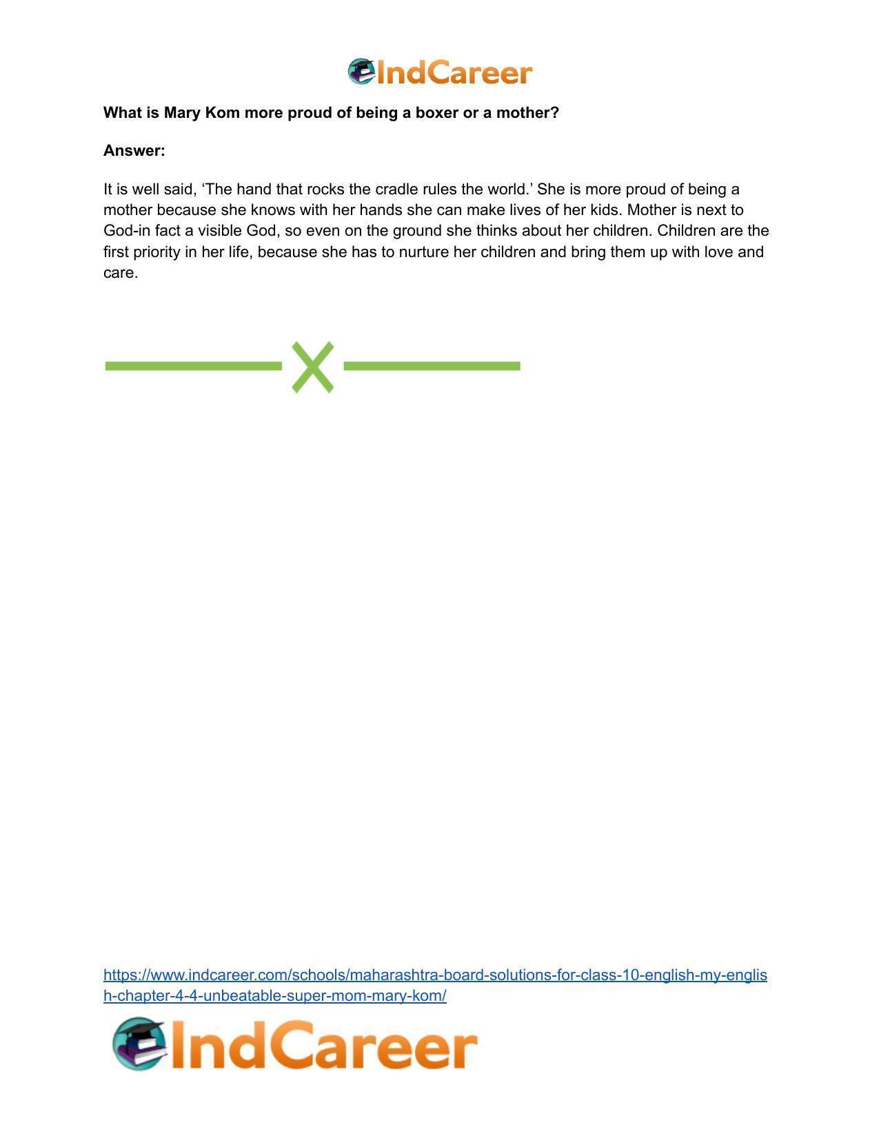 Maharashtra Board Solutions for Class 10- English (My English): Chapter 4.4- Unbeatable Super Mom – Mary Kom - Page 36