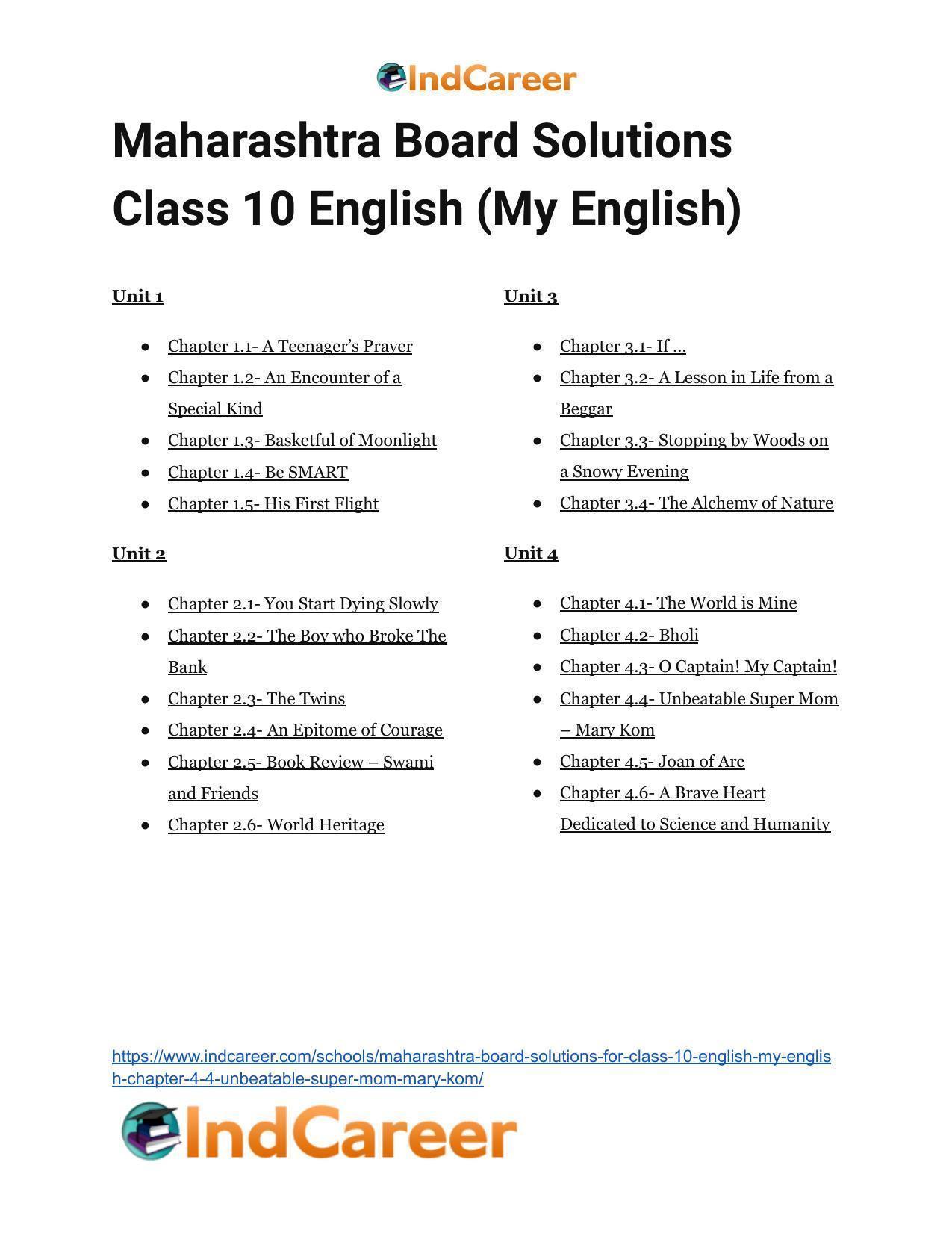 Maharashtra Board Solutions for Class 10- English (My English): Chapter 4.4- Unbeatable Super Mom – Mary Kom - Page 37