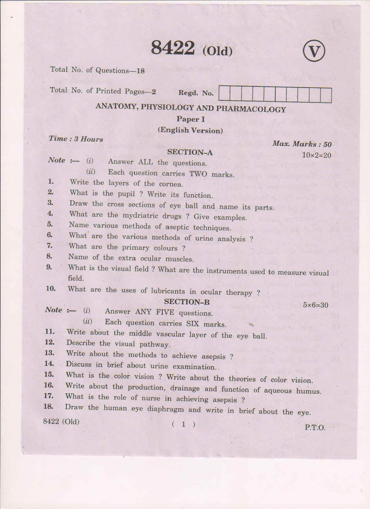 AP Inter 1st Year OT-I (Old)-8422 March-2019-Vocational Question Paper - Page 1