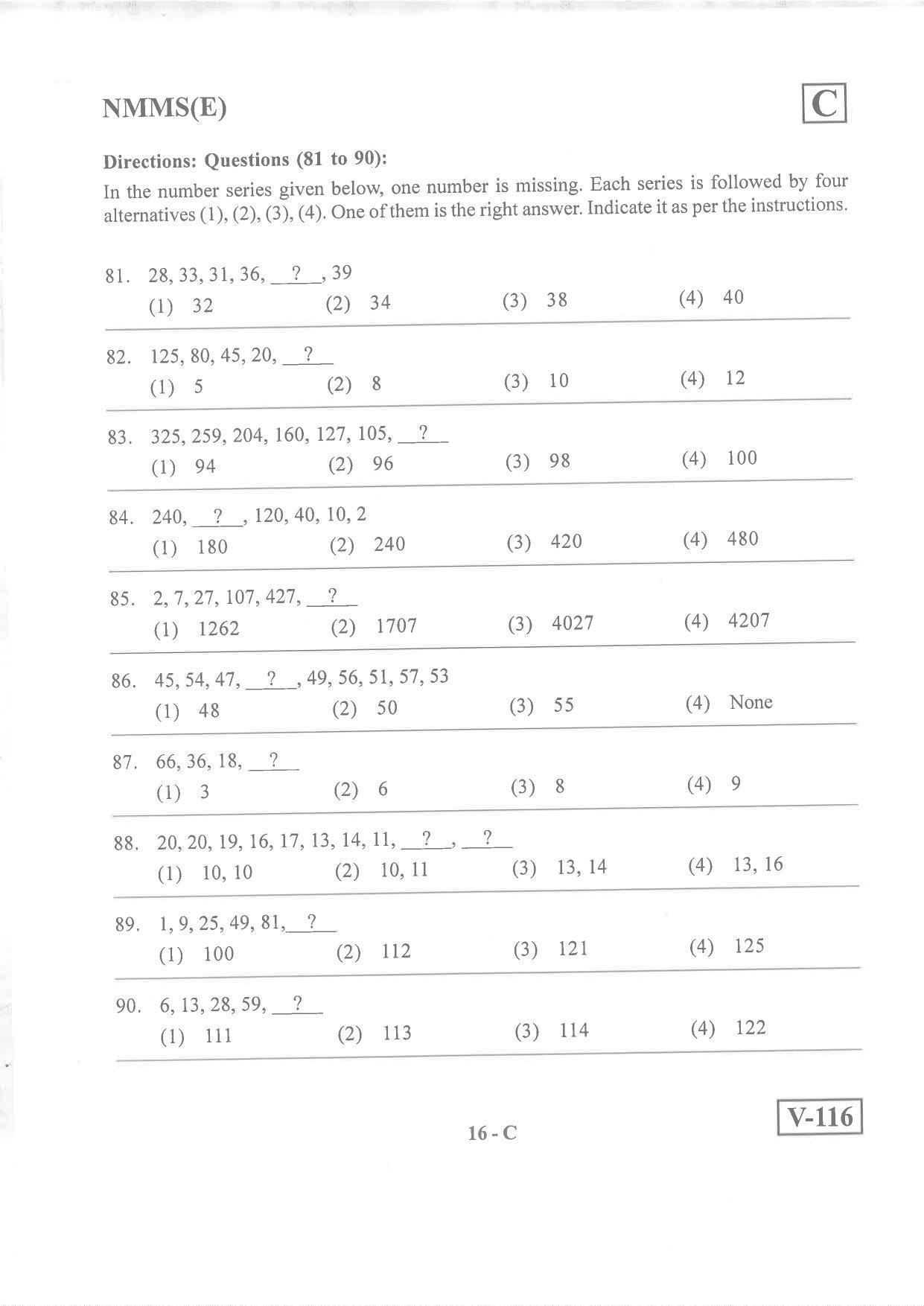 English Medium Nov 2019 (Set C) Class 8 Andhra Pradesh NMMS Question Papers - Page 16