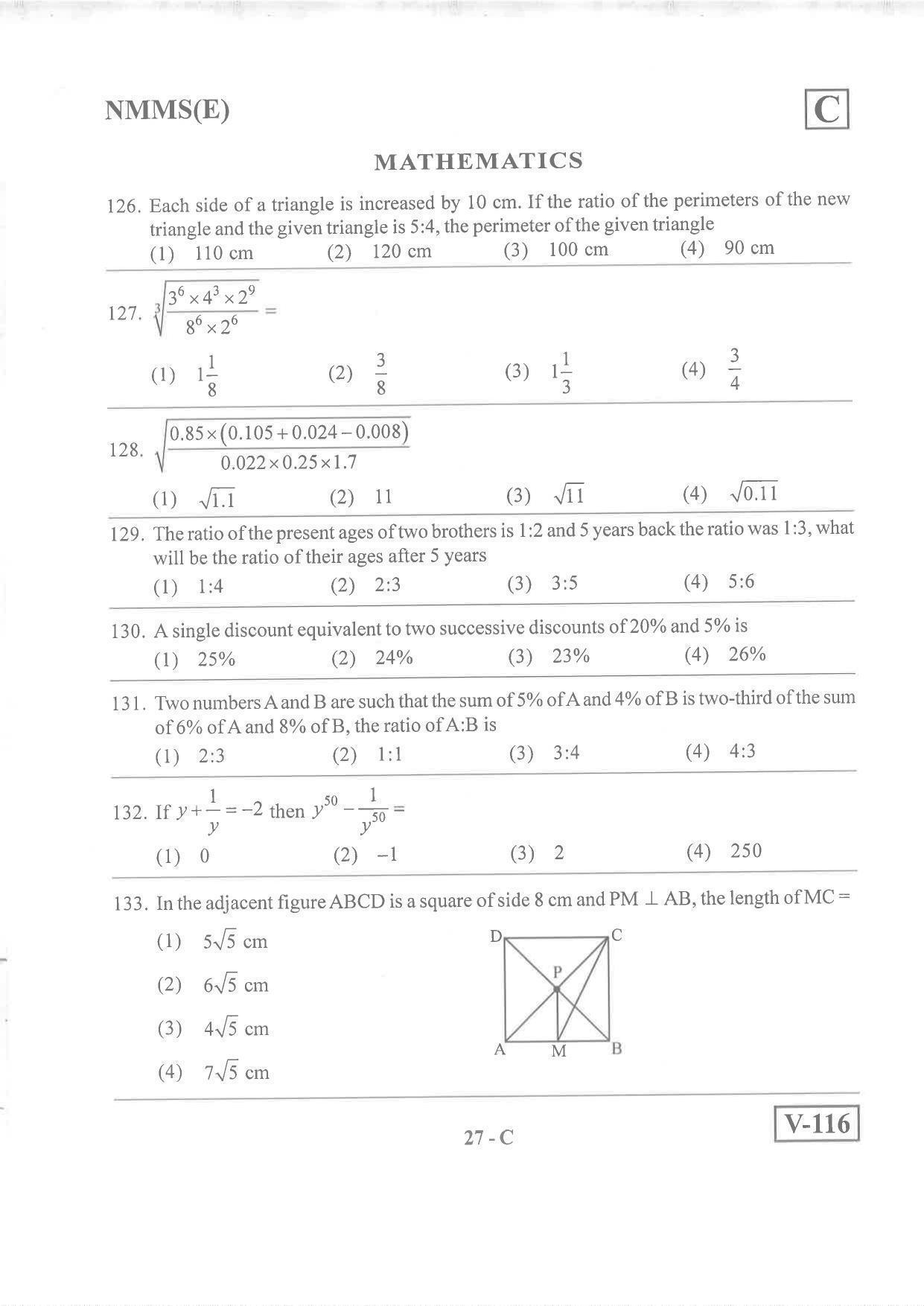 English Medium Nov 2019 (Set C) Class 8 Andhra Pradesh NMMS Question Papers - Page 27
