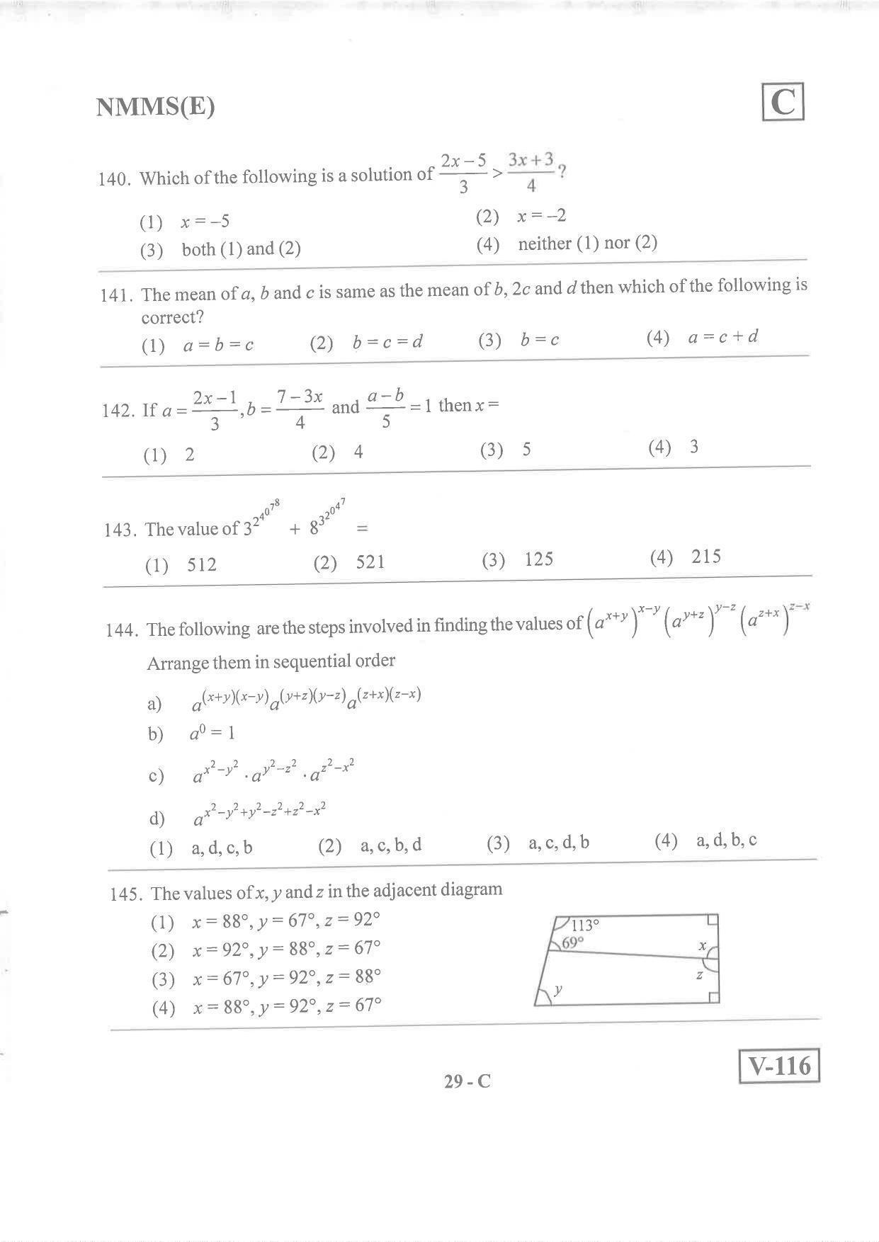 English Medium Nov 2019 (Set C) Class 8 Andhra Pradesh NMMS Question Papers - Page 29