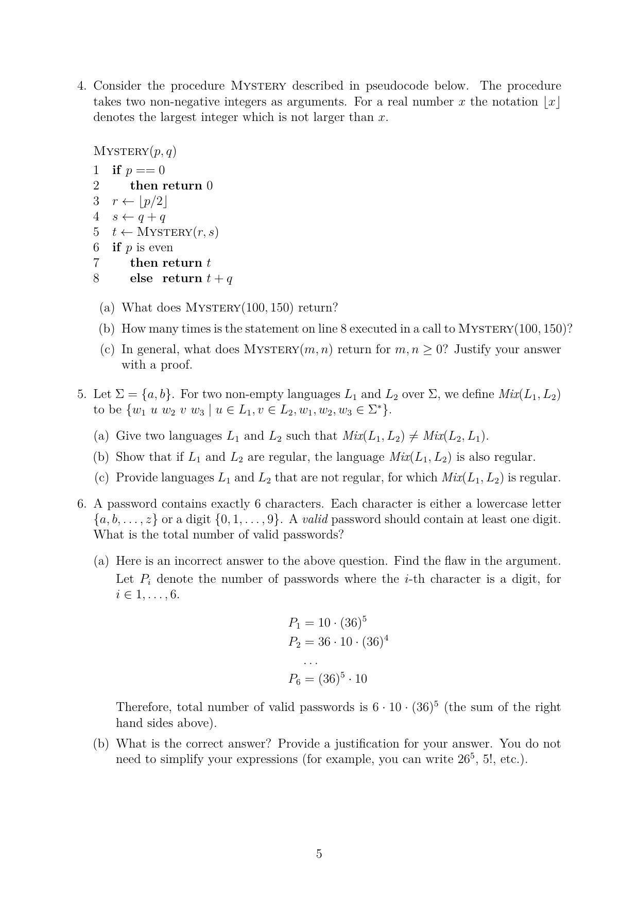 CMI Entrance Exam 2020 Question Paper MSc/PhD Computer Science - Page 5