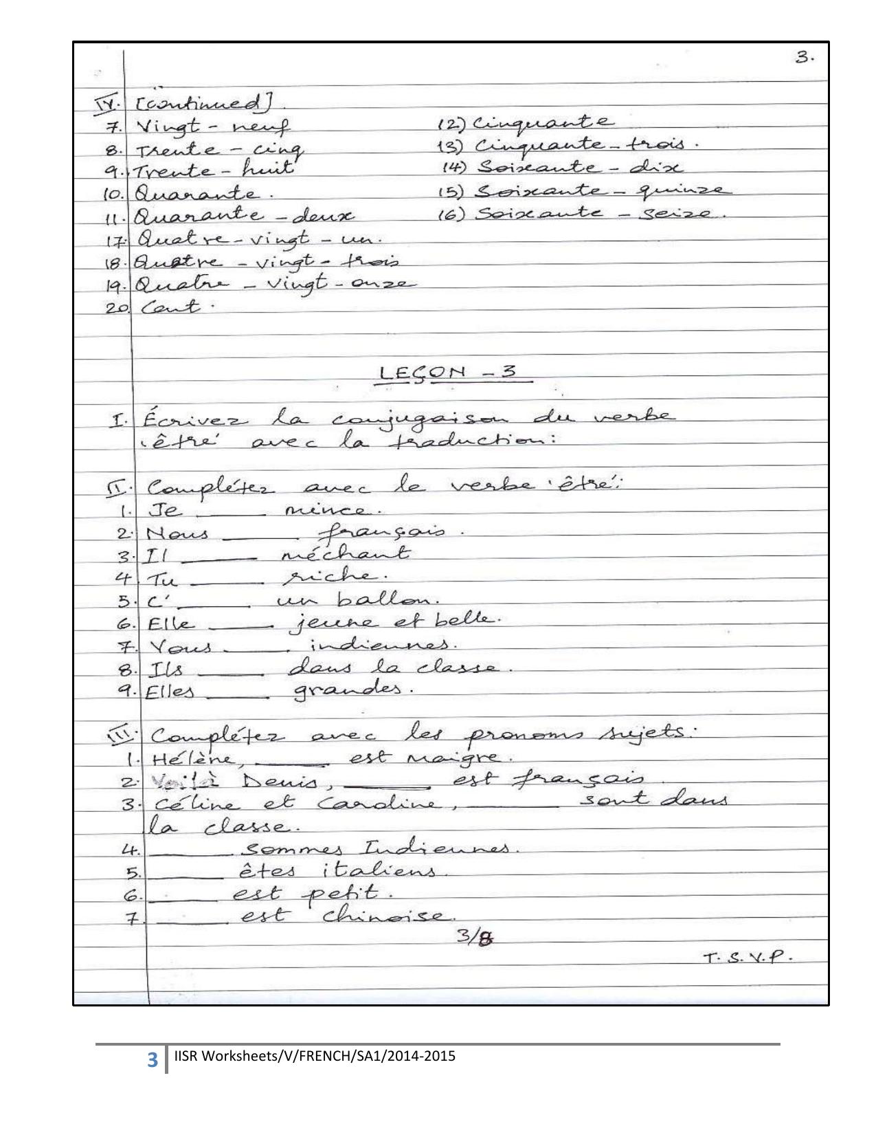 Worksheet for Class 5 French Assignment 1 - Page 3
