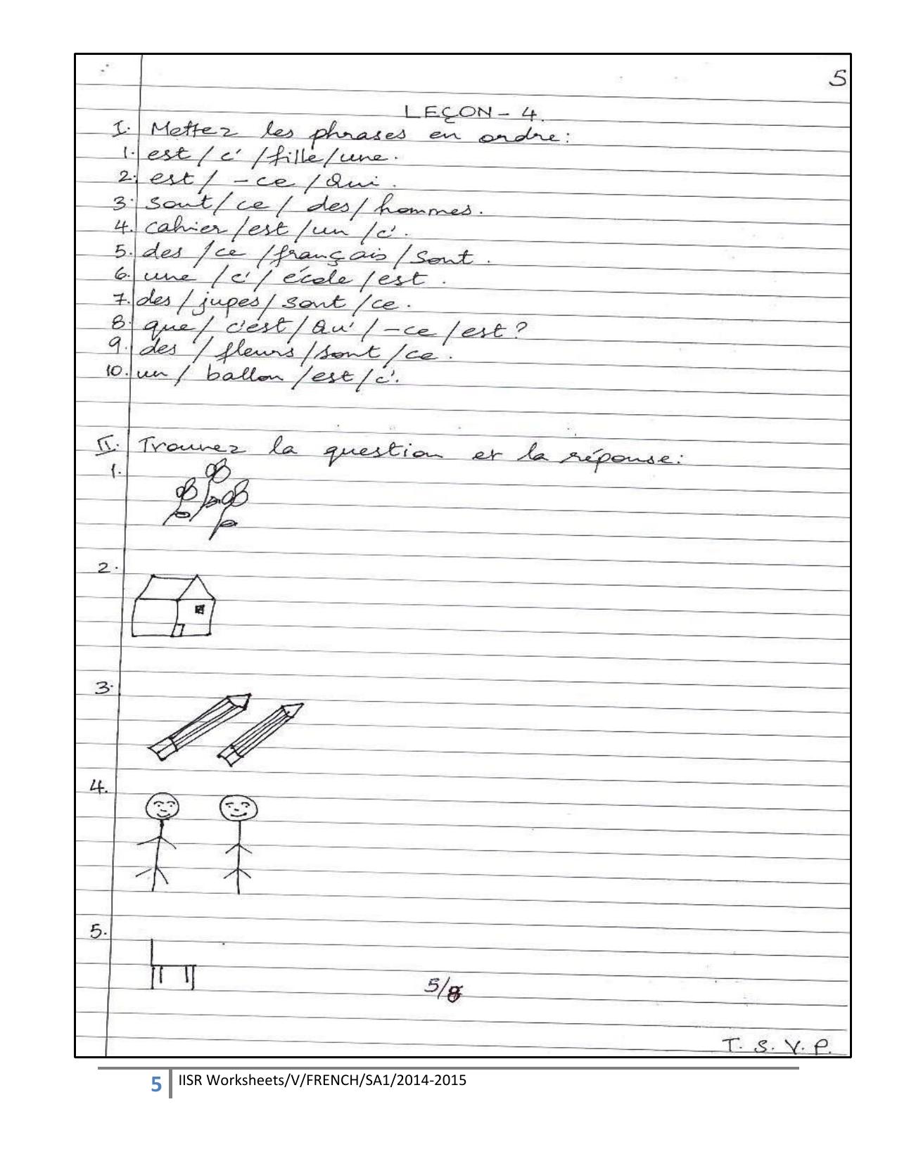 Worksheet for Class 5 French Assignment 1 - Page 5