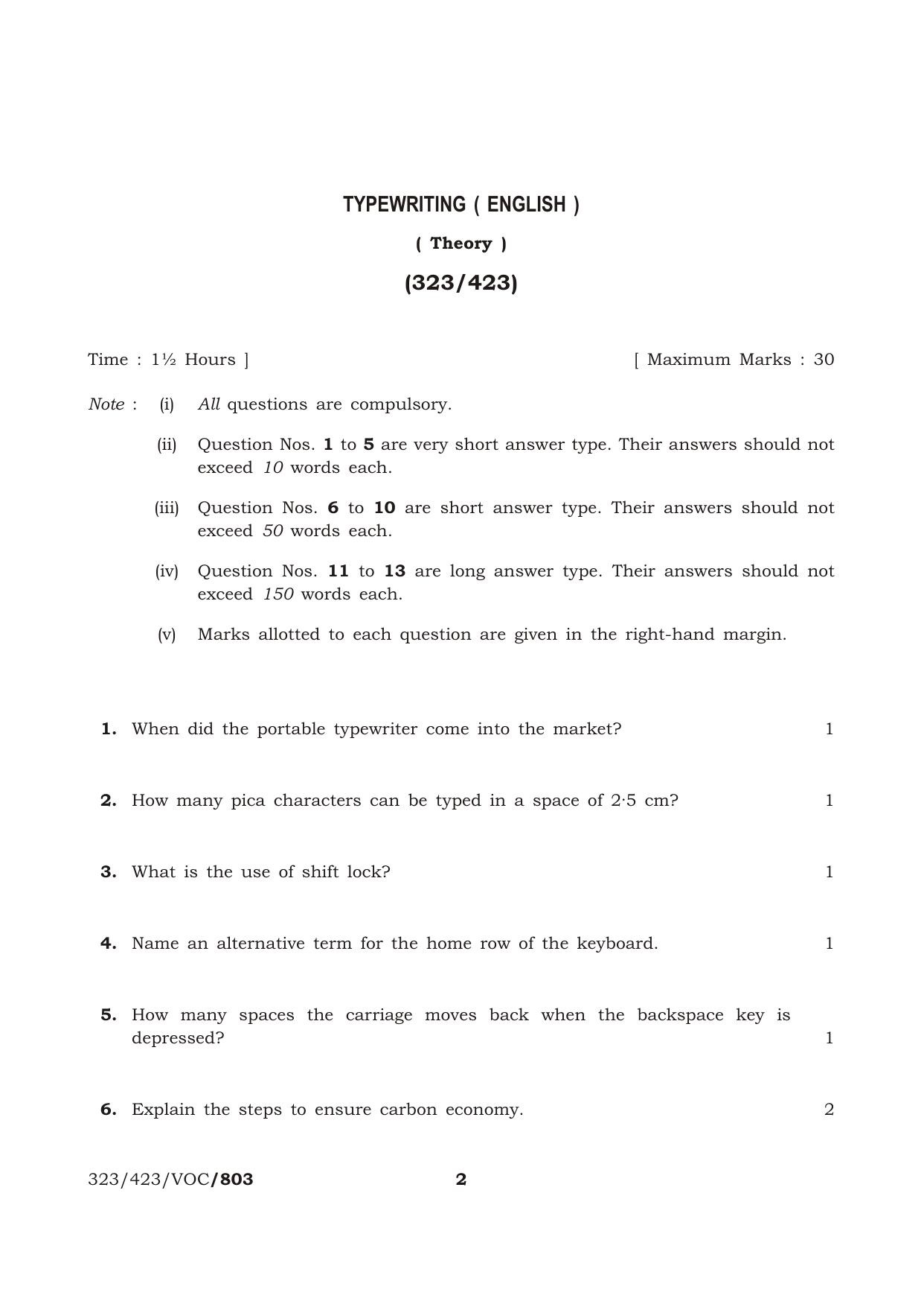 NIOS October 2016 Class 12 Typewriting (English) Question Paper - Page 2