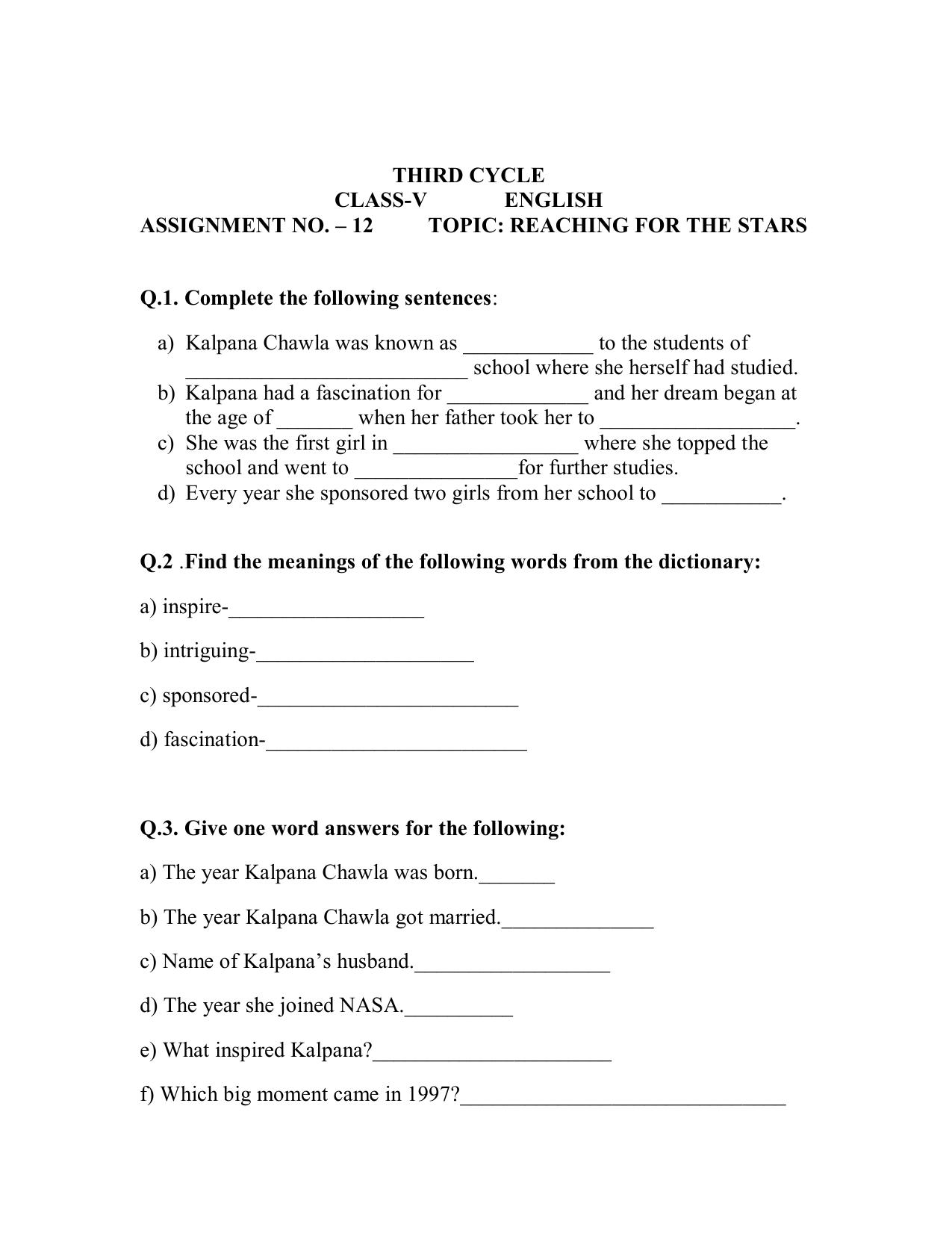 Worksheet for Class 5 English Assignment 35 - Page 1