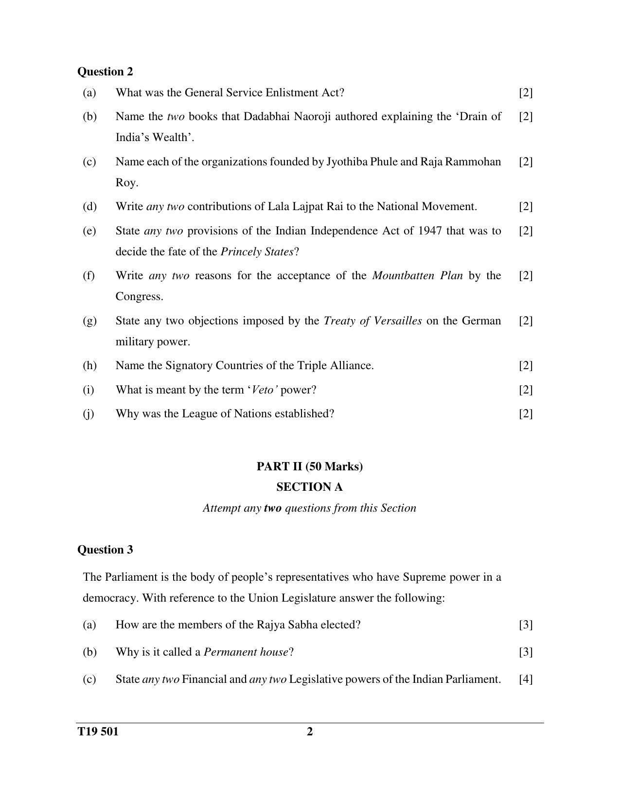 ICSE Class 10 History & Civics - H.C.G. - Paper 1 2019 Question Paper - Page 2
