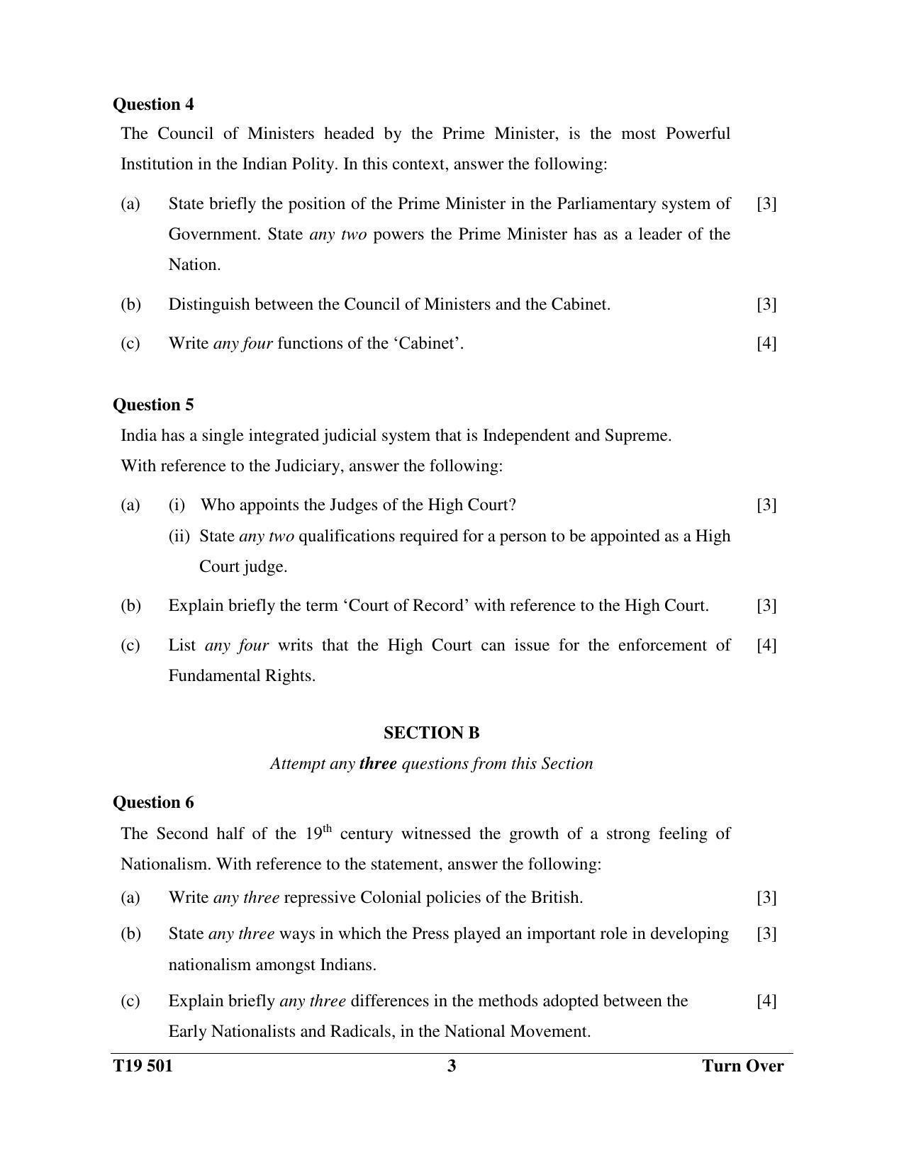 ICSE Class 10 History & Civics - H.C.G. - Paper 1 2019 Question Paper - Page 3