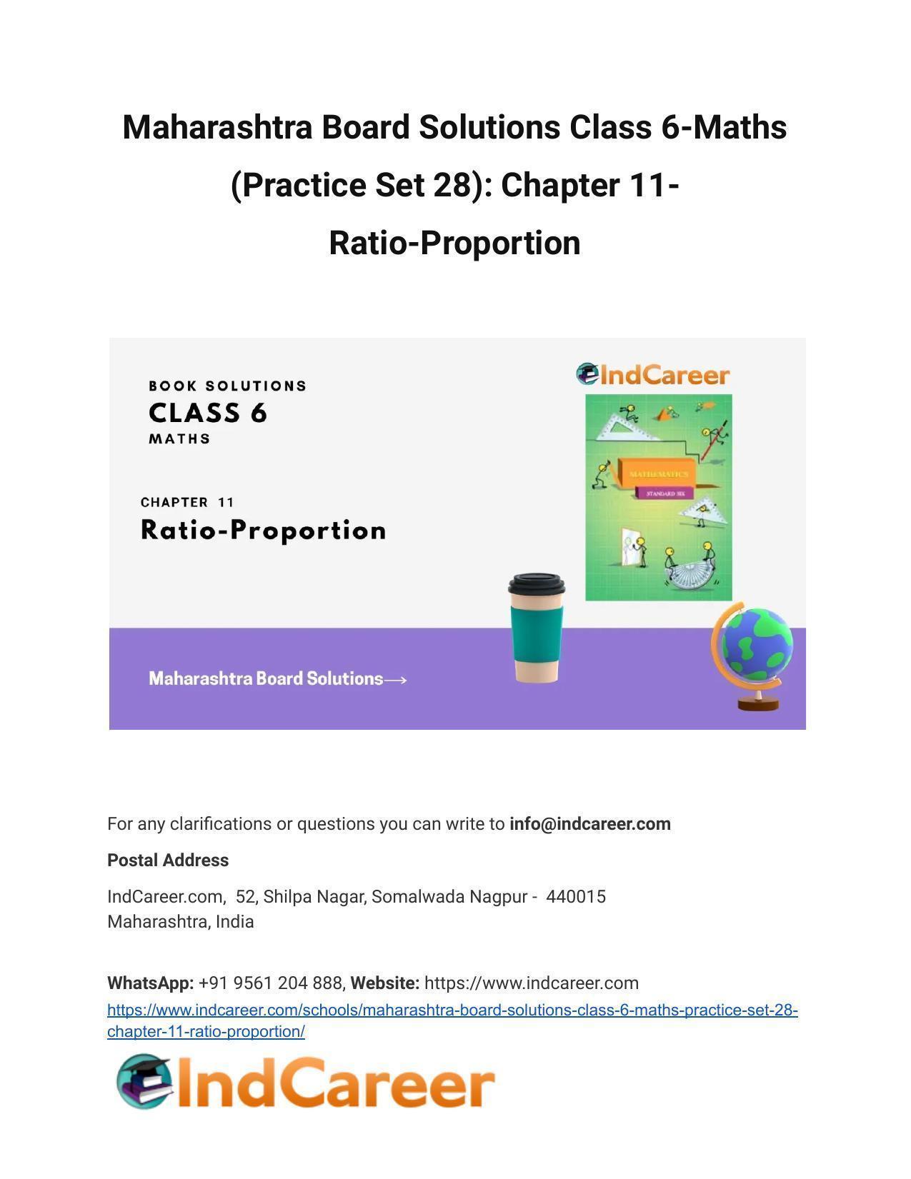 Maharashtra Board Solutions Class 6-Maths (Practice Set 28): Chapter 11- Ratio-Proportion - Page 1