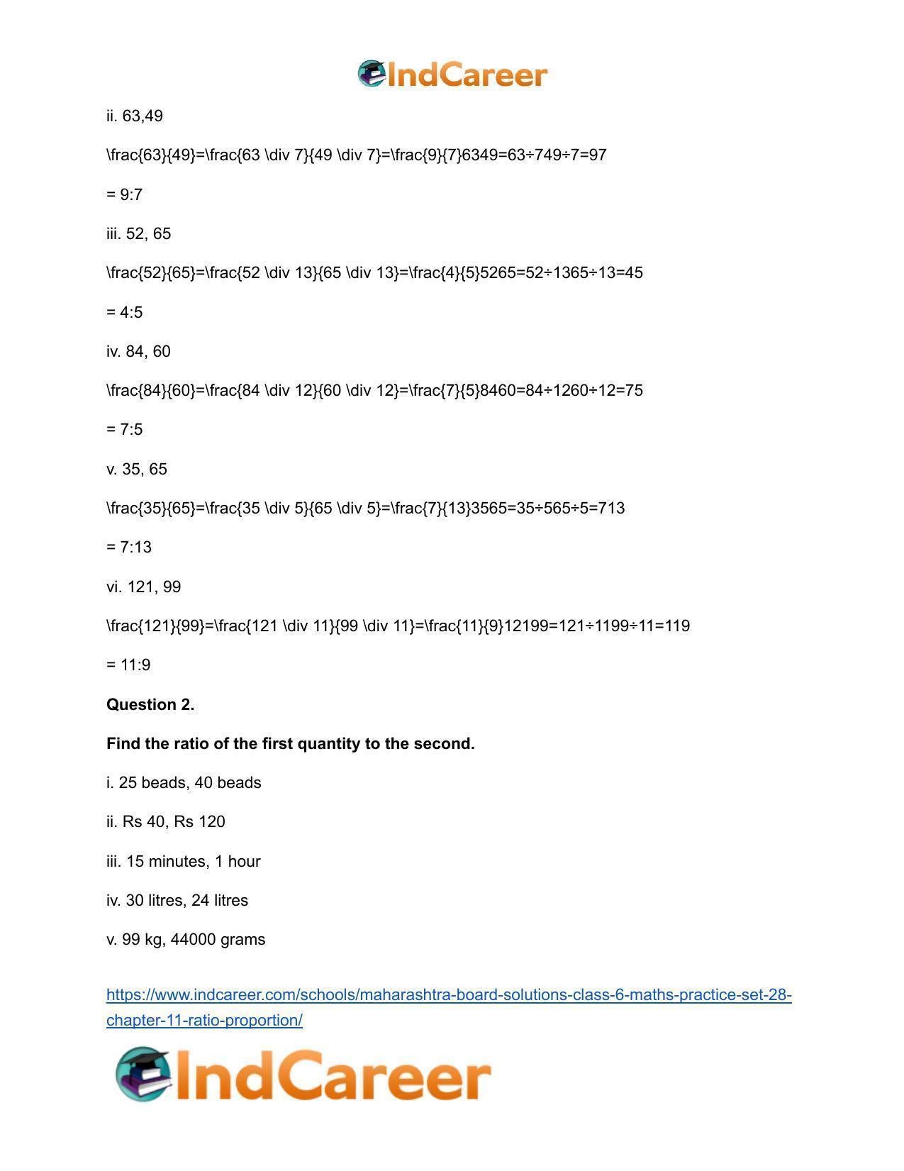Maharashtra Board Solutions Class 6-Maths (Practice Set 28): Chapter 11- Ratio-Proportion - Page 3