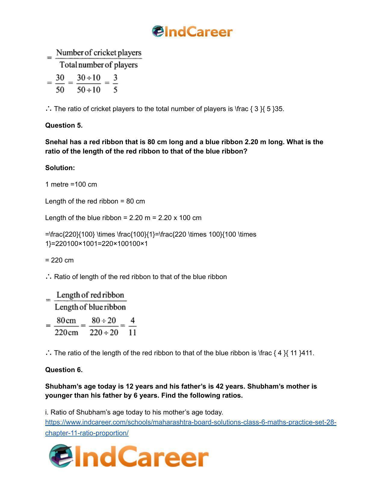 Maharashtra Board Solutions Class 6-Maths (Practice Set 28): Chapter 11- Ratio-Proportion - Page 6