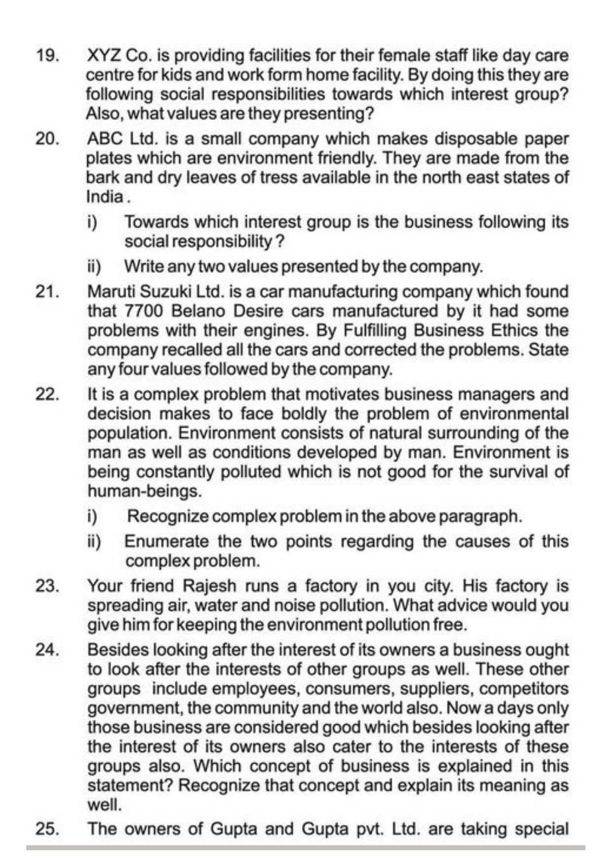 Class 11 Notes, Question & Practice Paper - Business Studies (Topic 6 : Social Responsibilities of Business and Business Ethics) - Page 8