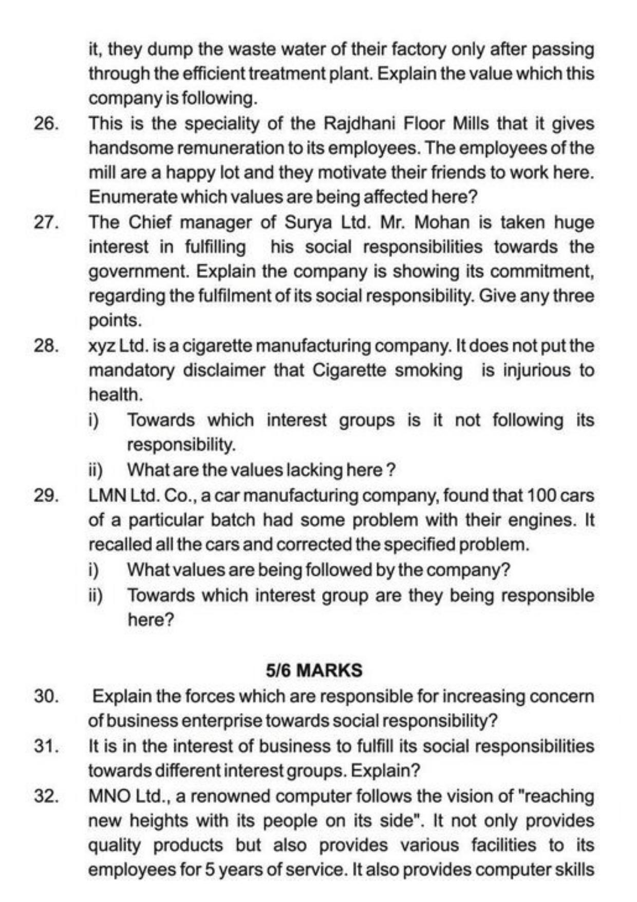 Class 11 Notes, Question & Practice Paper - Business Studies (Topic 6 : Social Responsibilities of Business and Business Ethics) - Page 9