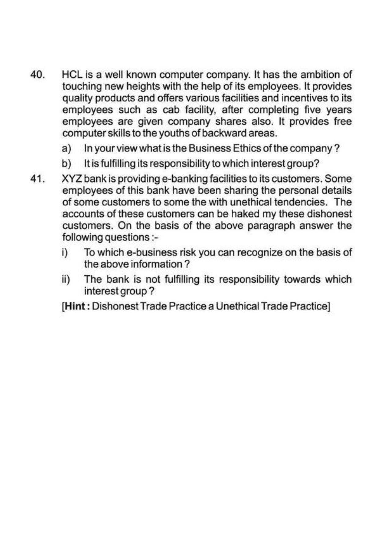 Class 11 Notes, Question & Practice Paper - Business Studies (Topic 6 : Social Responsibilities of Business and Business Ethics) - Page 12