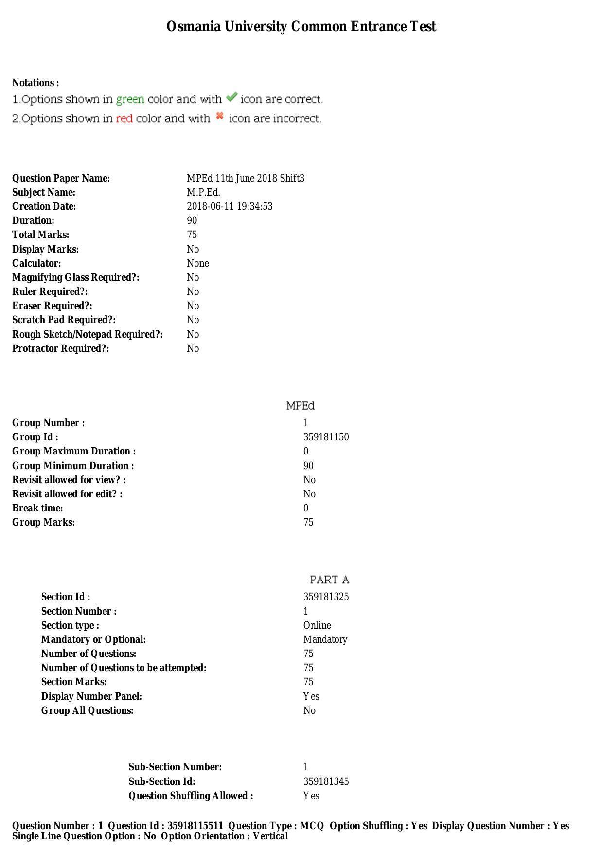 TS CPGET 2018 M.P.Ed. (Shift 3) Question Paper with Answer Key - Page 1