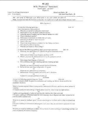 Bilaspur University Question Paper June 2022: M.Sc. Physics (Second Semester) Electronics (II) - IV Paper 1