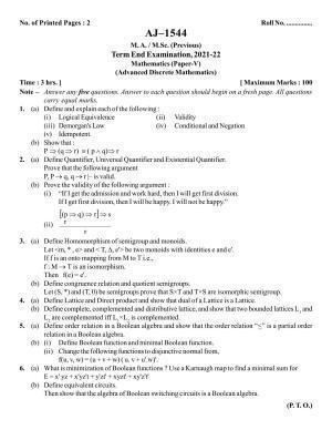 Bilaspur University Question Paper 2021-2022:M.Sc (Previous) Mathematics Advanced Discrete Mathematics Paper 1