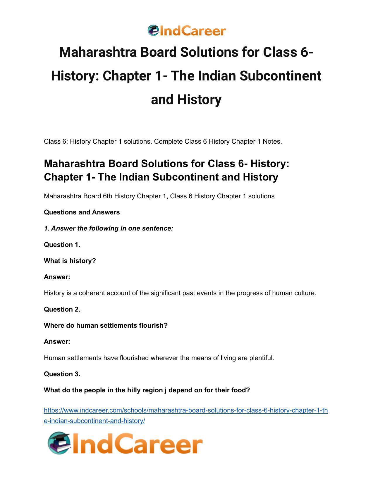 Maharashtra Board Solutions for Class 6- History: Chapter 1- The Indian Subcontinent and History - Page 2