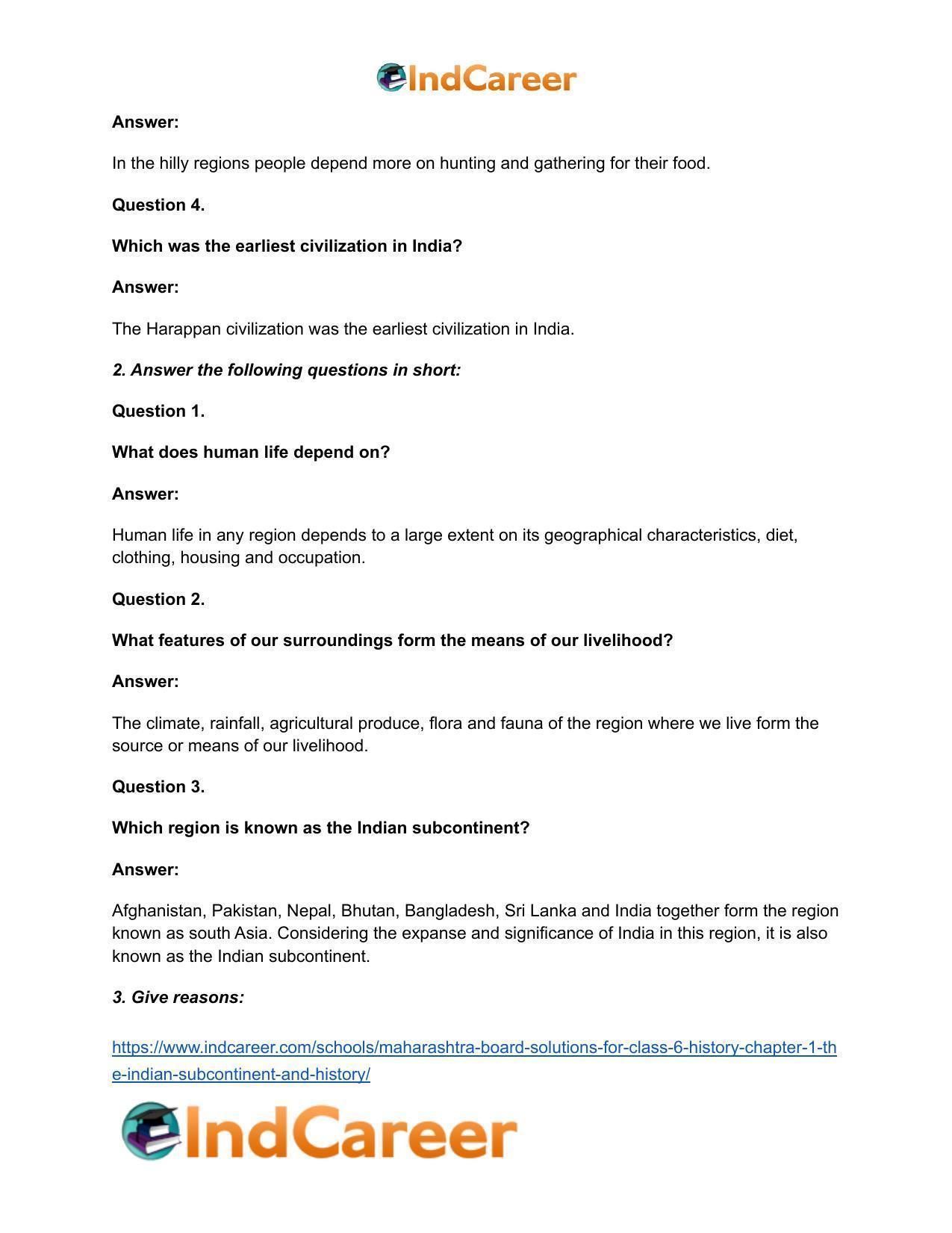 Maharashtra Board Solutions for Class 6- History: Chapter 1- The Indian Subcontinent and History - Page 3