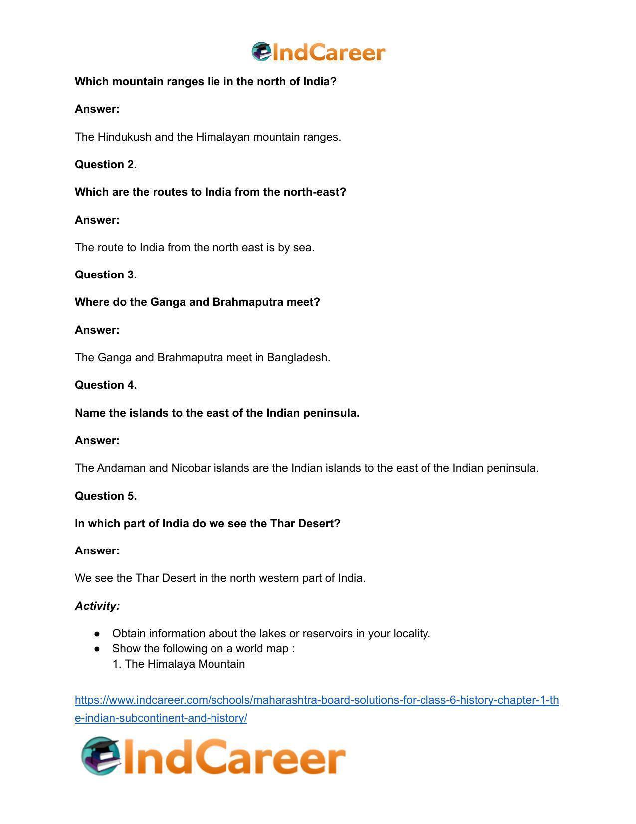 Maharashtra Board Solutions for Class 6- History: Chapter 1- The Indian Subcontinent and History - Page 5