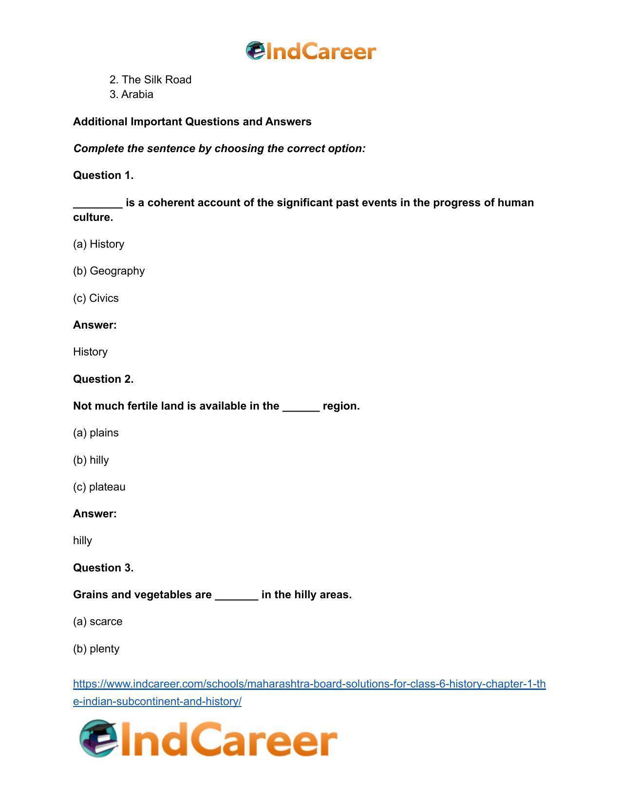 Maharashtra Board Solutions for Class 6- History: Chapter 1- The Indian Subcontinent and History - Page 6