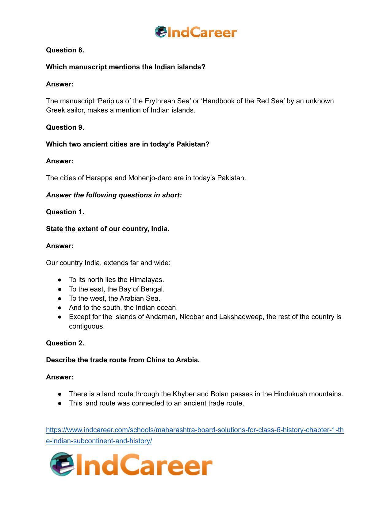 Maharashtra Board Solutions for Class 6- History: Chapter 1- The Indian Subcontinent and History - Page 15