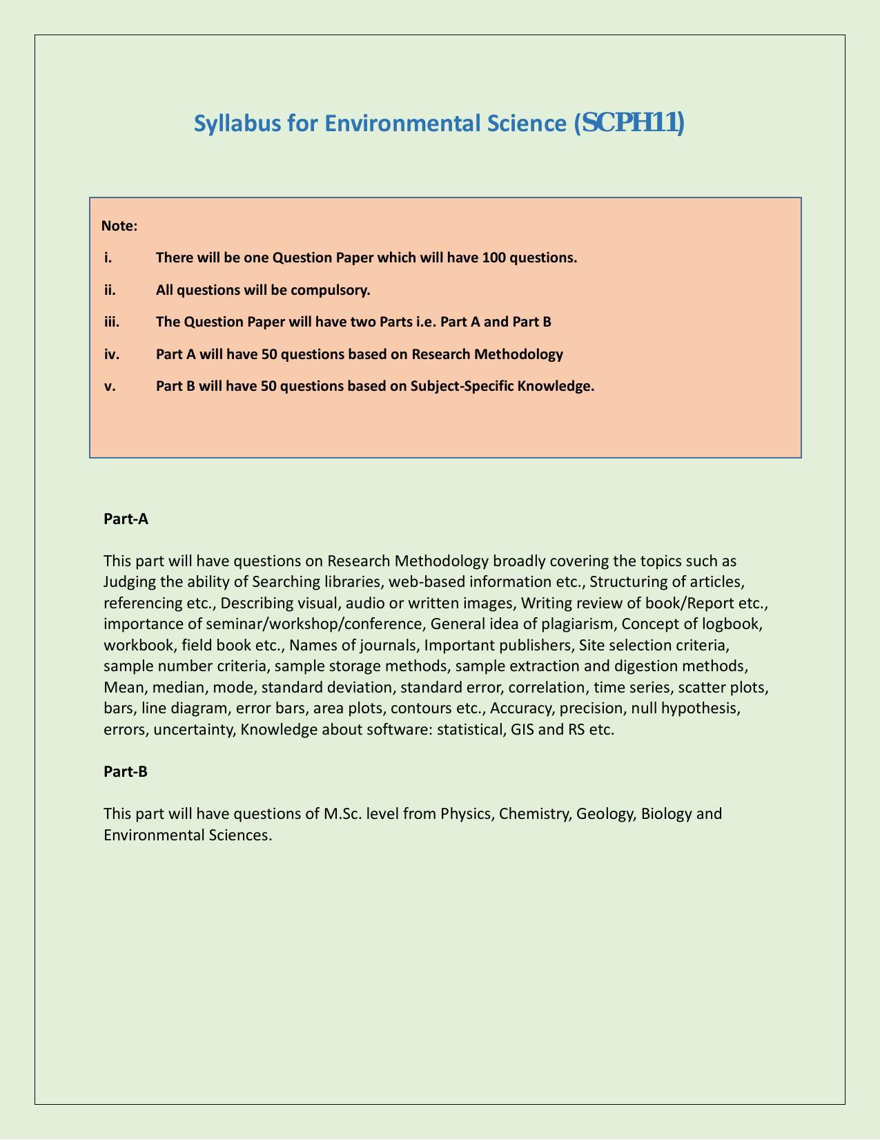 NTA PhD Entrance Exam Environmental Studies/Environmental Sciences Research Area III & IV Syllabus - Page 1