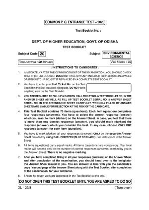 Odisha CPET ENVIRONMENTAL-SCIENCE 2020 Question Paper
