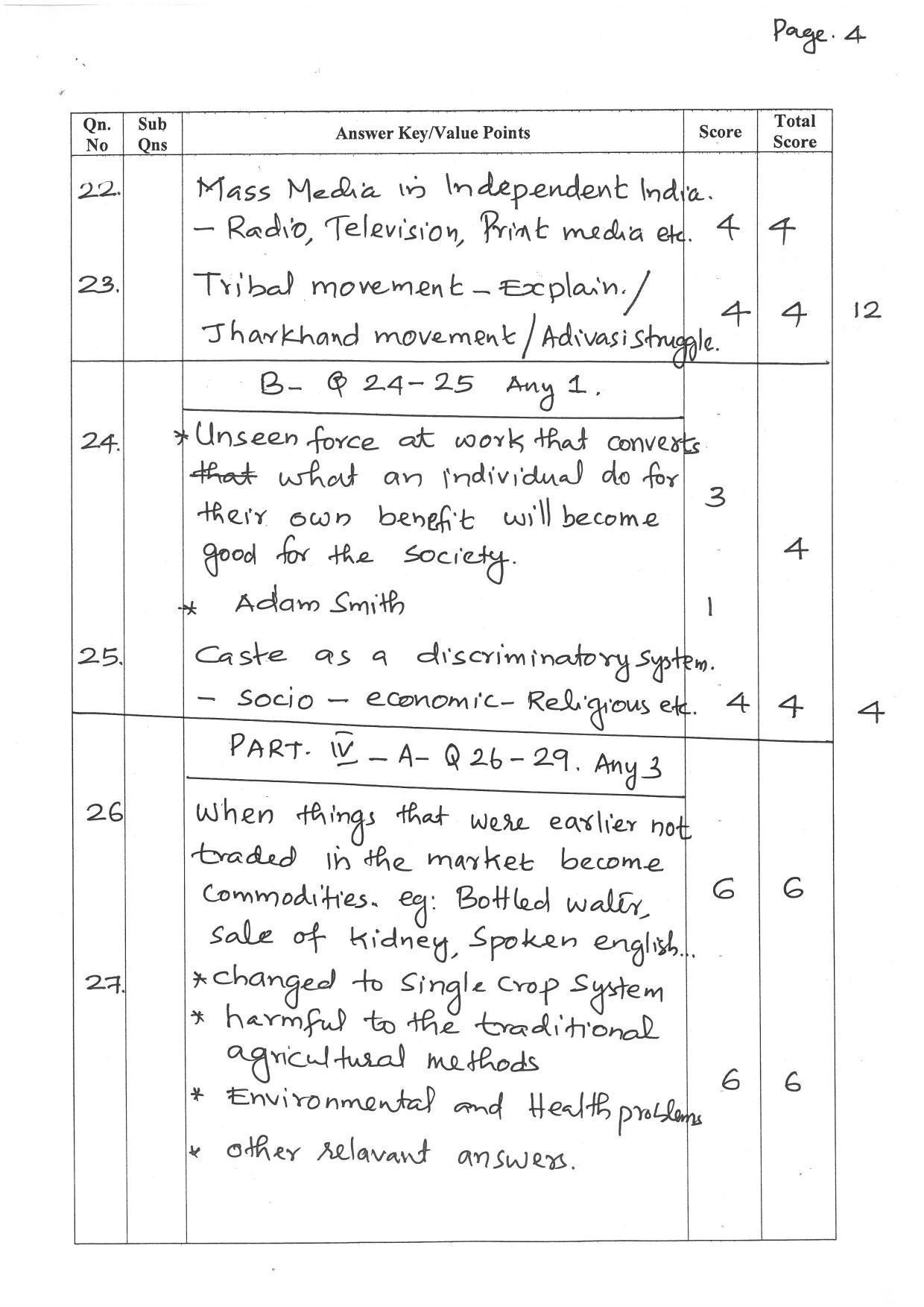 Kerala Plus Two (Class 12th)  Answer Key 2022 - Sociology - Page 4